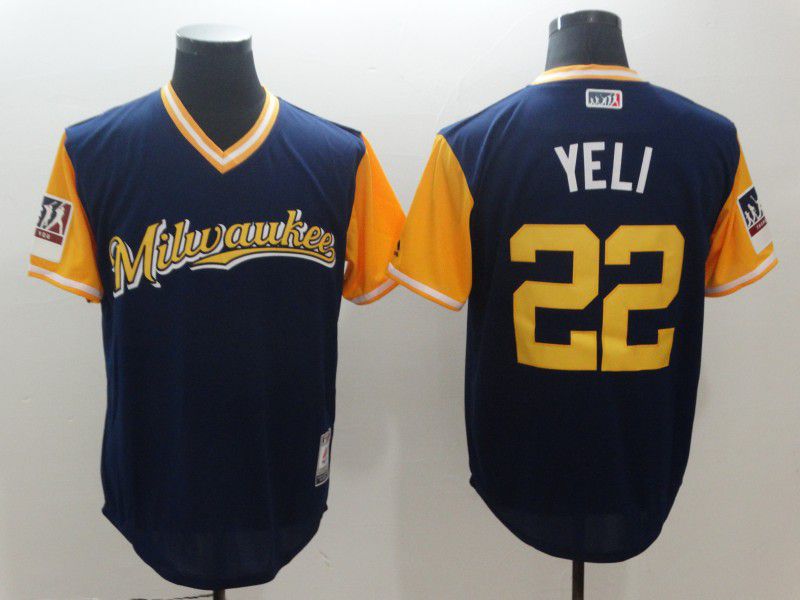 Men Milwaukee Brewers #22 Yeli Blue New Rush Limited MLB Jerseys